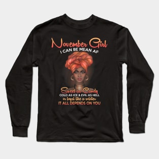 Queens Are Born In November Birthday T-Shirt for Black Women Long Sleeve T-Shirt